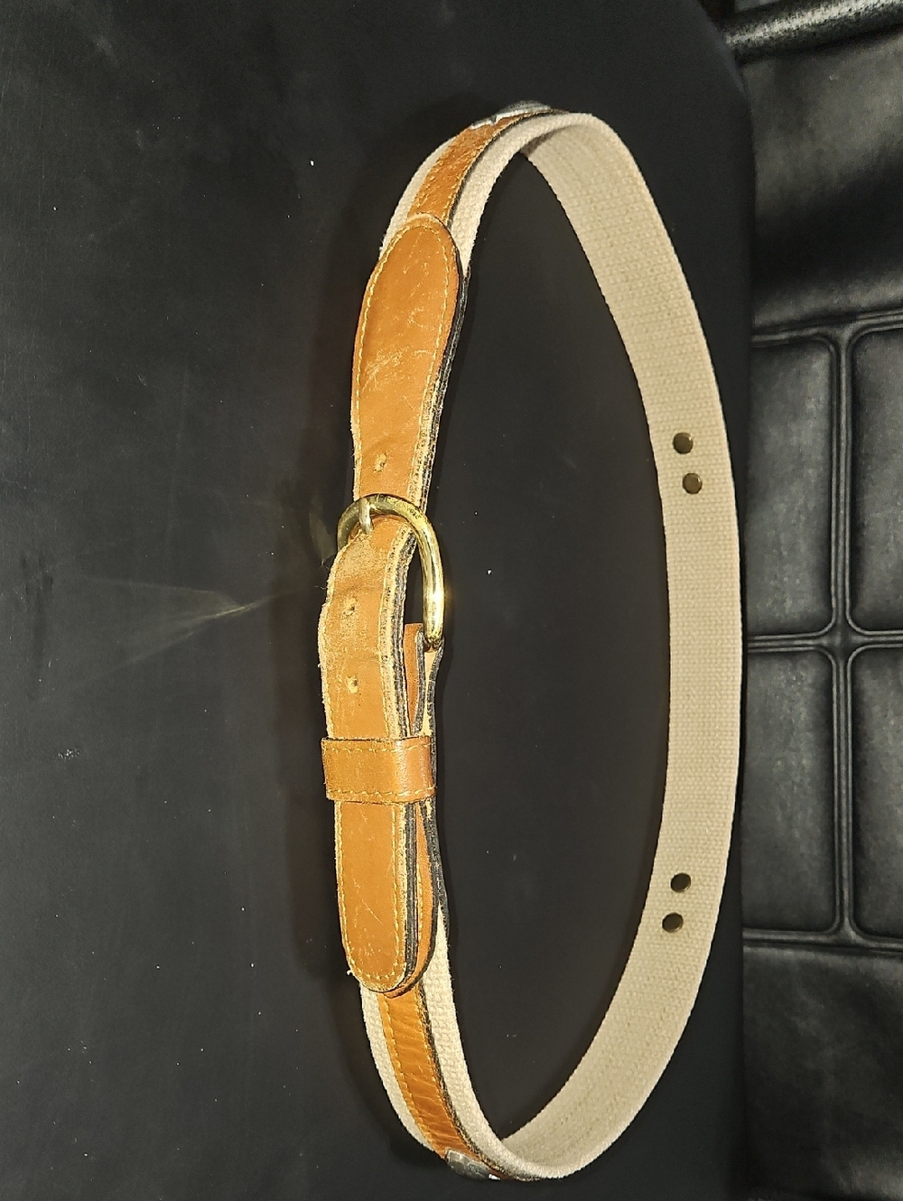 Zep-Pro Classic Tan Leather Trim Belt with Gold Buckle Size 36
